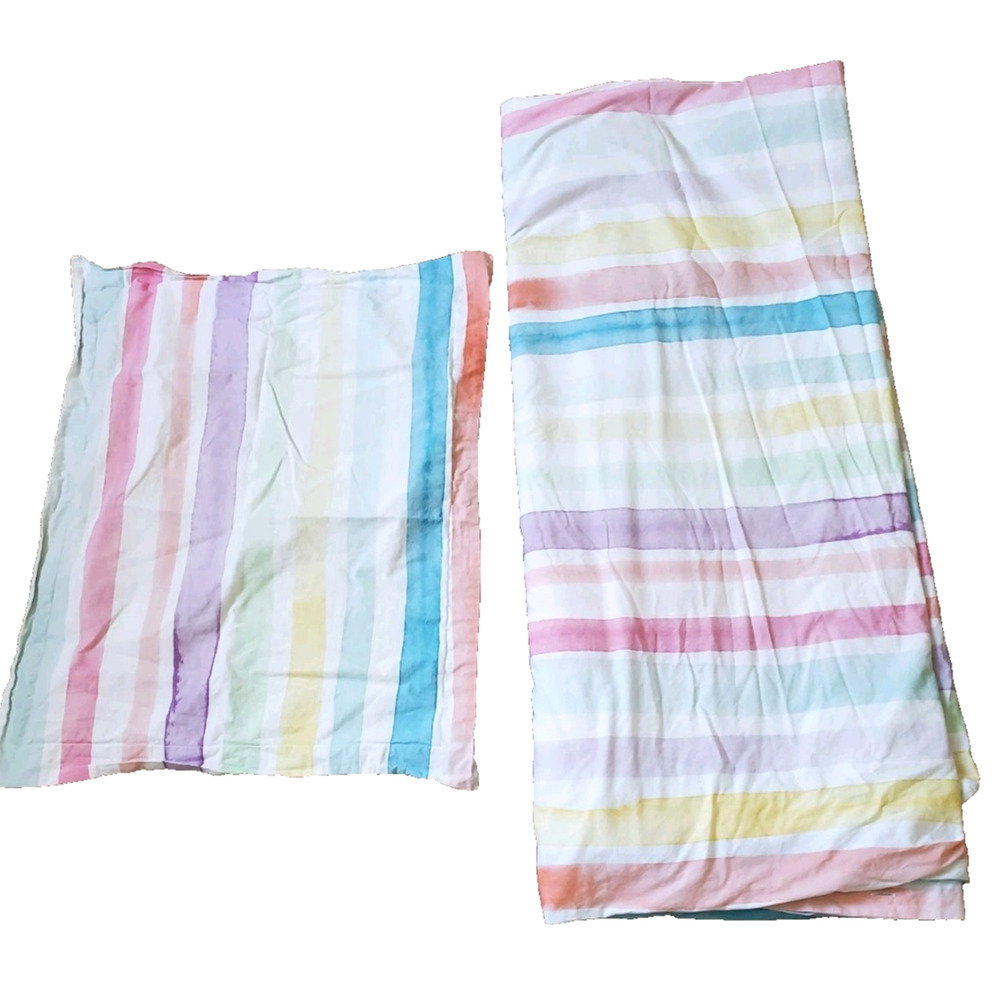 POTTERY BARN KIDS Girls Rainbow Stripe Duvet Cover 100% Cotton 68 x 86